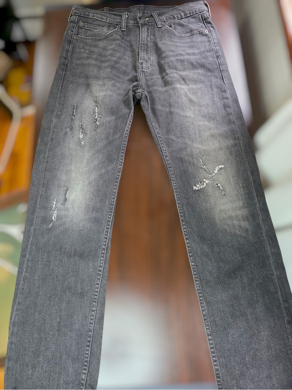 Levi’s 505 Black Distressed Straight Leg Jeans Men’s 34x32 Grunge Y2K